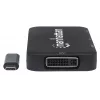 Dock/Hub USB-C Manhattan, ligações (x4): DisplayPort, DVI-I, HDMI ou VGA, Nota: Só pode ser utilizada uma ligação de cada vez, não requer fonte de alimentação externa, universal para todos os dispositivos, cabo 8 cm, Preto, três anos de garantia