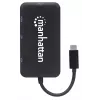 Dock/Hub USB-C Manhattan, ligações (x4): DisplayPort, DVI-I, HDMI ou VGA, Nota: Só pode ser utilizada uma ligação de cada vez, não requer fonte de alimentação externa, universal para todos os dispositivos, cabo 8 cm, Preto, três anos de garantia