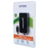Dock/Hub USB-C Manhattan, ligações (x4): DisplayPort, DVI-I, HDMI ou VGA, Nota: Só pode ser utilizada uma ligação de cada vez, não requer fonte de alimentação externa, universal para todos os dispositivos, cabo 8 cm, Preto, três anos de garantia