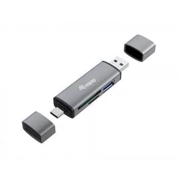 Leitor de cartões Equip com Hub USB 3.0, OTG, MicroSD (TransFlash), MicroSDHC, SD, SDHC, Cinzento, CE & RoHS, USB 3.2 Gen 1 (3.1 Gen 1) Type-A/Type-C, 202 mm, 12 mm