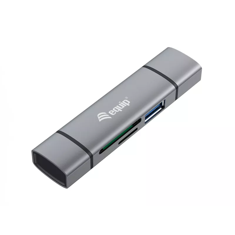Leitor de cartões Equip com Hub USB 3.0, OTG, MicroSD (TransFlash), MicroSDHC, SD, SDHC, Cinzento, CE & RoHS, USB 3.2 Gen 1 (3.1 Gen 1) Type-A/Type-C, 202 mm, 12 mm