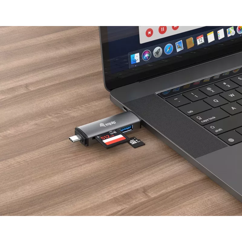 Leitor de cartões Equip com Hub USB 3.0, OTG, MicroSD (TransFlash), MicroSDHC, SD, SDHC, Cinzento, CE & RoHS, USB 3.2 Gen 1 (3.1 Gen 1) Type-A/Type-C, 202 mm, 12 mm