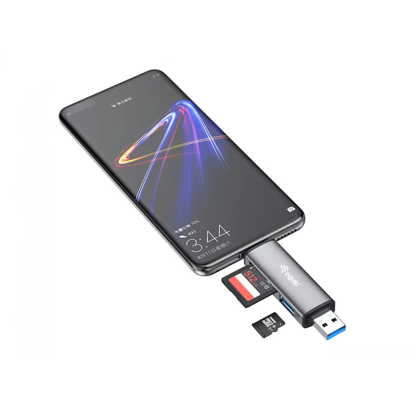 Leitor de cartões Equip com Hub USB 3.0, OTG, MicroSD (TransFlash), MicroSDHC, SD, SDHC, Cinzento, CE & RoHS, USB 3.2 Gen 1 (3.1 Gen 1) Type-A/Type-C, 202 mm, 12 mm