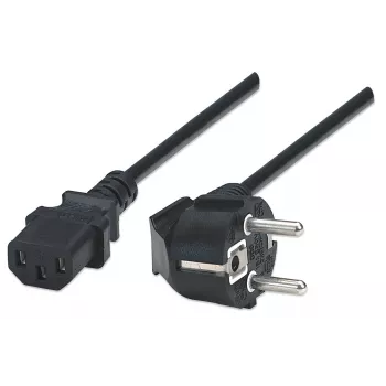 Manhattan Cabo de alimentação, ficha europeia de 2 polos (CEE 7/4 Schuko) para conector fêmea C13 (conector de aparelho), 1,8 m, 16 A, preto, garantia vitalícia