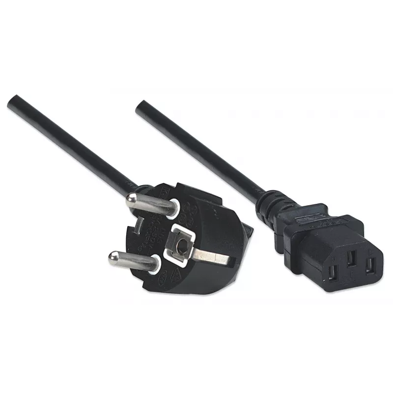 Manhattan Cabo de alimentação, ficha europeia de 2 polos (CEE 7/4 Schuko) para conector fêmea C13 (conector de aparelho), 1,8 m, 16 A, preto, garantia vitalícia