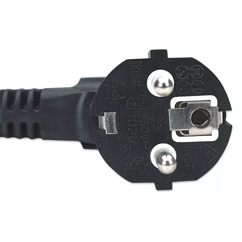 Manhattan Cabo de alimentação, ficha europeia de 2 polos (CEE 7/4 Schuko) para conector fêmea C13 (conector de aparelho), 1,8 m, 16 A, preto, garantia vitalícia