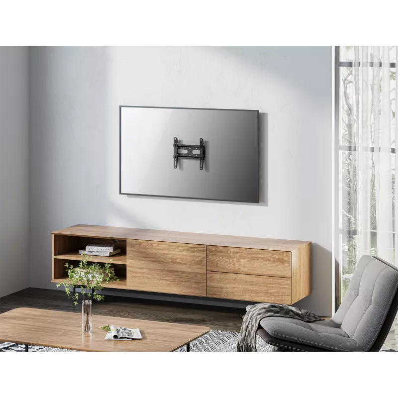 Manhattan Suporte de parede para TV e monitores (fixo, ultraplano), para ecrãs de 23 polegadas a 42 polegadas, compatibilidade VESA: todos entre 75 x 75 mm e 200 x 200 mm – verifique as dimensões dos quatro orifícios de fixação na parte traseira do ecrã para garantir que encaixa, máx. 45 kg, preto, suporte