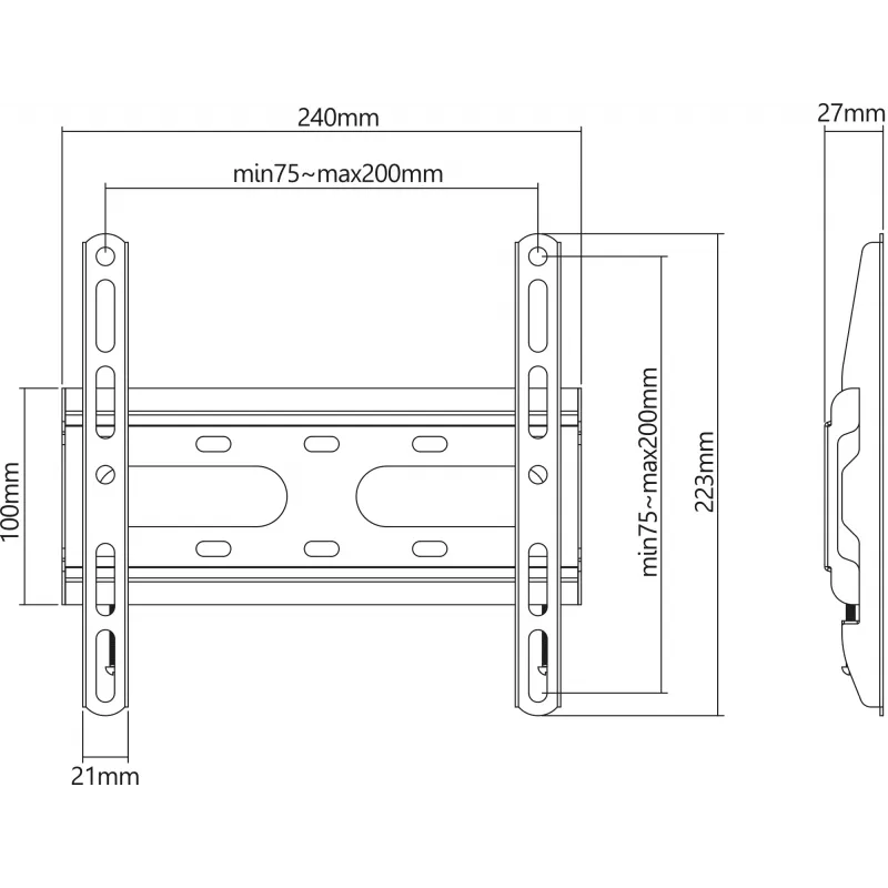 Manhattan Suporte de parede para TV e monitores (fixo, ultraplano), para ecrãs de 23 polegadas a 42 polegadas, compatibilidade VESA: todos entre 75 x 75 mm e 200 x 200 mm – verifique as dimensões dos quatro orifícios de fixação na parte traseira do ecrã para garantir que encaixa, máx. 45 kg, preto, suporte