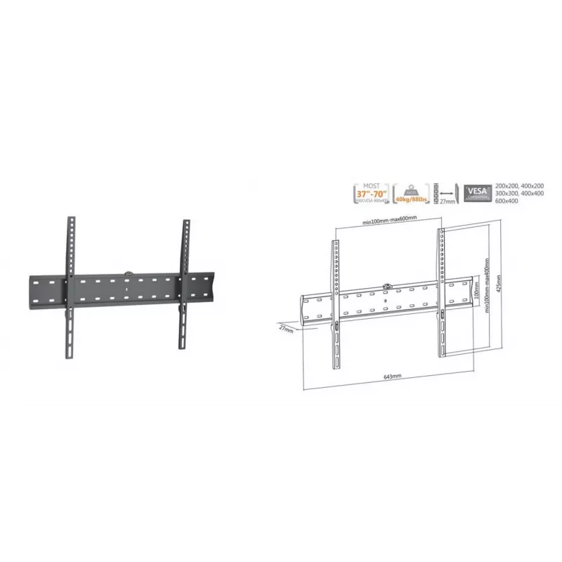 Equip Suporte de parede para TV fixo fino 37 polegadas – 70 polegadas
