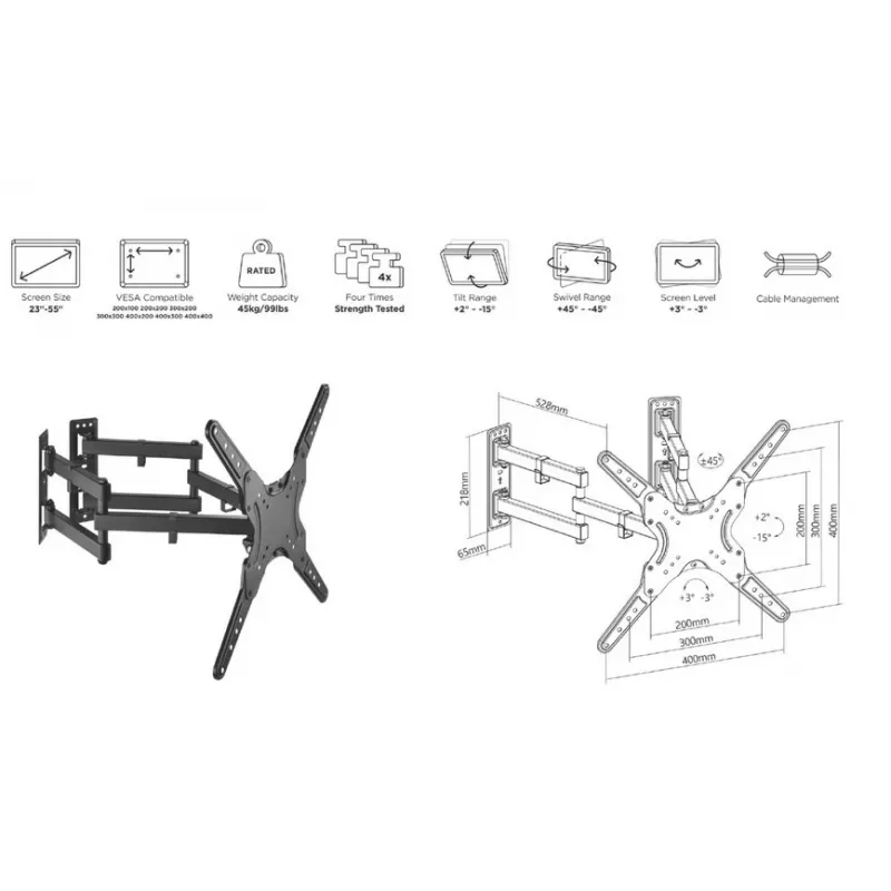 Equip 650328 Suporte de parede para TV de canto Full-Motion 23 polegadas-55 polegadas
