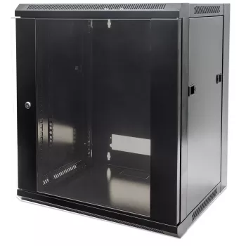 Armário de rede Intellinet 19 polegadas - montagem na parede (standard), 12HE, 600 mm de profundidade, preto, desmontado, máx. 60 kg, também adequado para colocação em mesa ou no chão, profundidade útil 410 mm, porta metálica e de vidro, painel traseiro, paredes laterais removíveis, peças de montagem na parede (por exemplo, parafusos/buchas) não incluídas