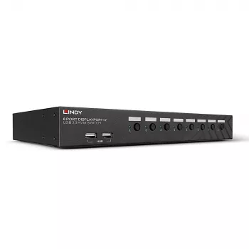 Comutador KVM Lindy 8 portas DisplayPort 1.2, USB 2.0 e áudio, 3840 x 2160 píxeis, 4K Ultra HD, montagem em rack, 1U, preto