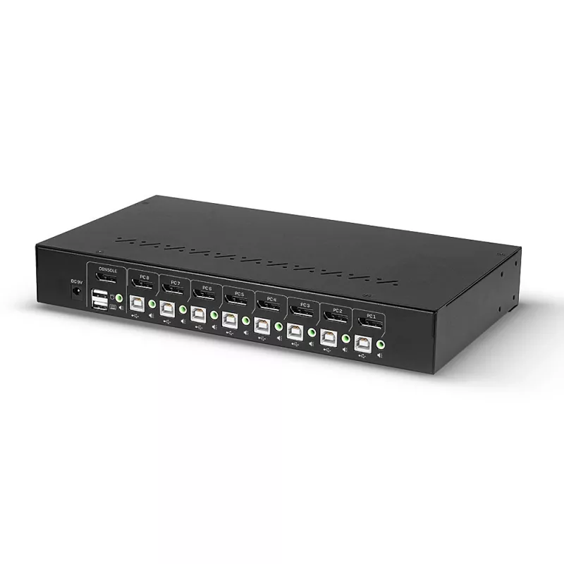 Lindy 39540 comutador KVM de 8 portas DisplayPort 1.2, USB 2.0 e áudio, 1 utilizador local, montável em rack, preto