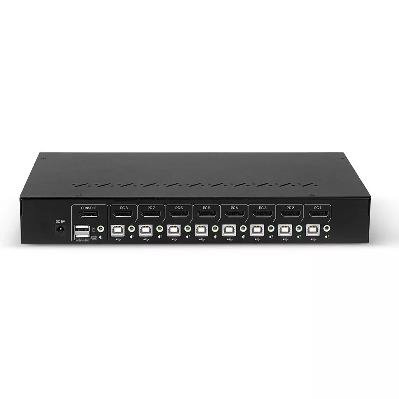 Lindy 39540 comutador KVM de 8 portas DisplayPort 1.2, USB 2.0 e áudio, 1 utilizador local, montável em rack, preto
