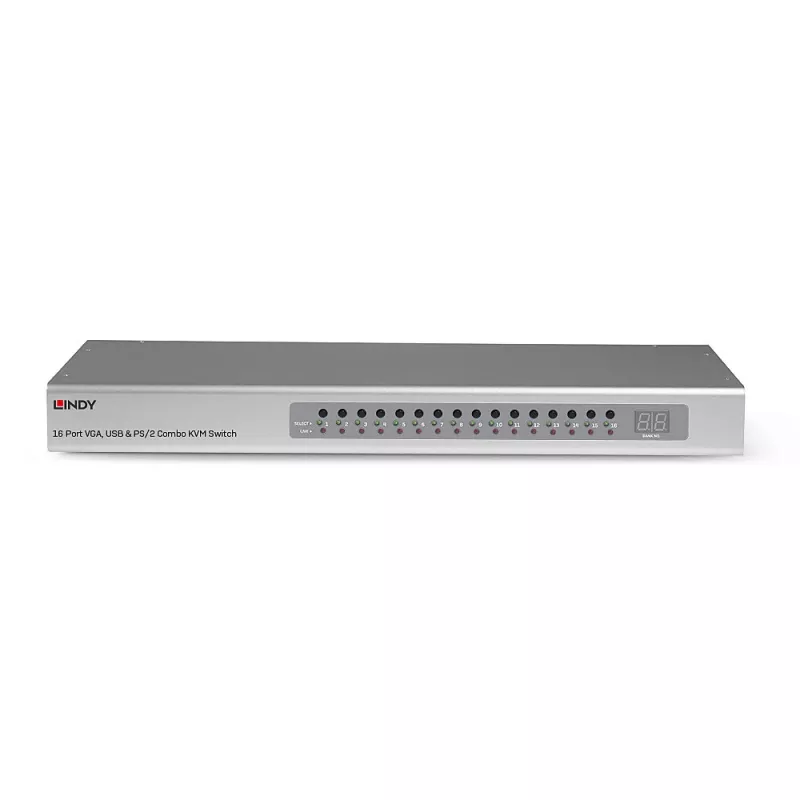 Comutador KVM Lindy 16 portas VGA e USB Combo, montagem em rack, prateado
