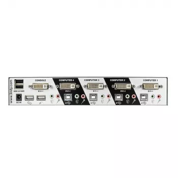 Lindy 4 Port DVI-I Single Link KVM Switch Pro, 2048 x 1536 píxeis, Full HD+, prateado