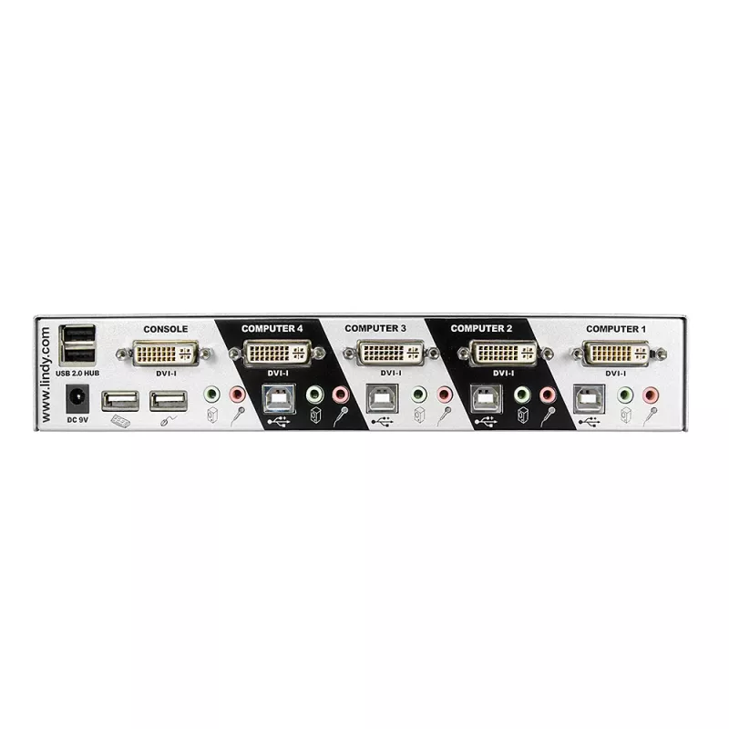 Lindy 4 Port DVI-I Single Link KVM Switch Pro, 2048 x 1536 píxeis, Full HD+, prateado