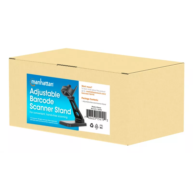 Suporte ajustável para leitor de códigos de barras Manhattan, altura e ângulo ajustáveis, adequado para produtos leitor de códigos de barras 153997, 154116 e 154185, preto, garantia vitalícia