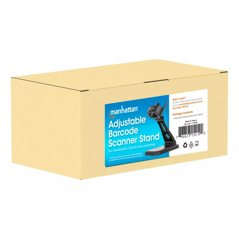 Suporte ajustável para leitor de códigos de barras Manhattan, altura e ângulo ajustáveis, adequado para produtos leitor de códigos de barras 153997, 154116 e 154185, preto, garantia vitalícia