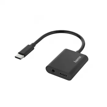 Hama 00200319 adaptador 2 em 1 de USB-C para 3,5 mm para auscultadores / carregamento, preto