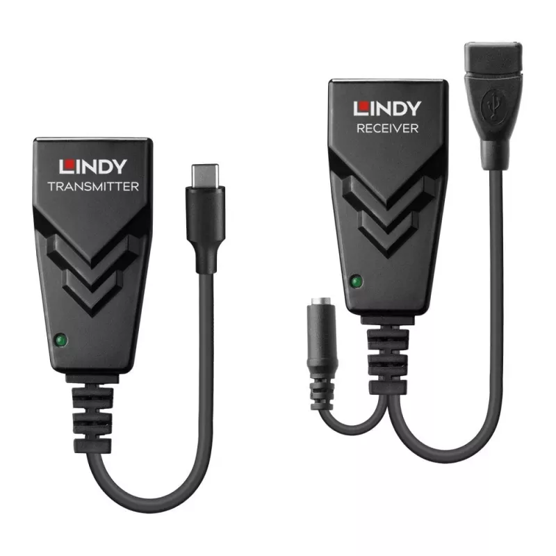 Extensor USB 2.0 Type-C Cat.6 de 100 m Lindy, transmissor e recetor de rede, 100 m, 480 Mbit/s, Cat5e, Cat6, CH317Q, CH9317, RTL8211E, preto