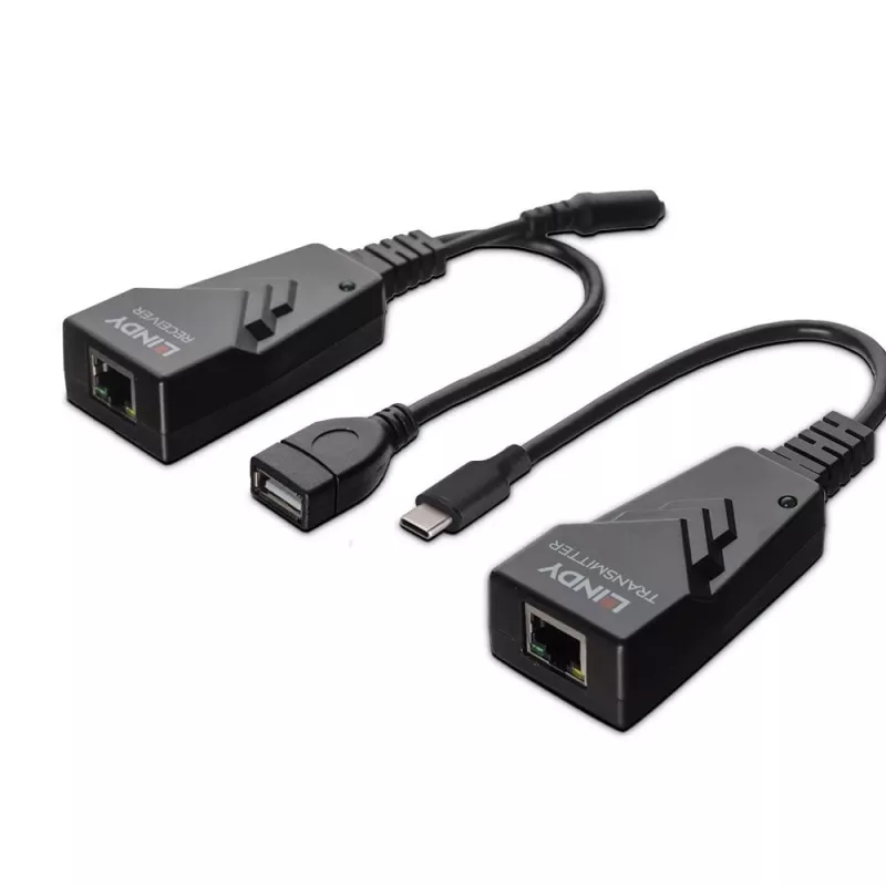 Extensor USB 2.0 Type-C Cat.6 de 100 m Lindy, transmissor e recetor de rede, 100 m, 480 Mbit/s, Cat5e, Cat6, CH317Q, CH9317, RTL8211E, preto