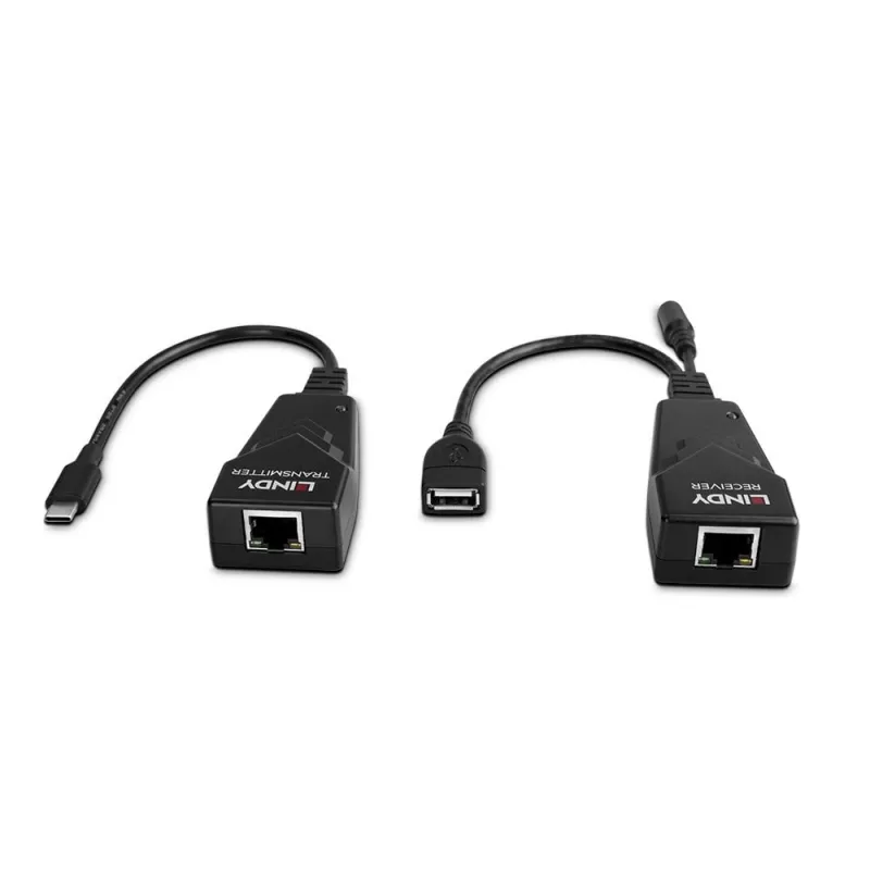 Extensor USB 2.0 Type-C Cat.6 de 100 m Lindy, transmissor e recetor de rede, 100 m, 480 Mbit/s, Cat5e, Cat6, CH317Q, CH9317, RTL8211E, preto
