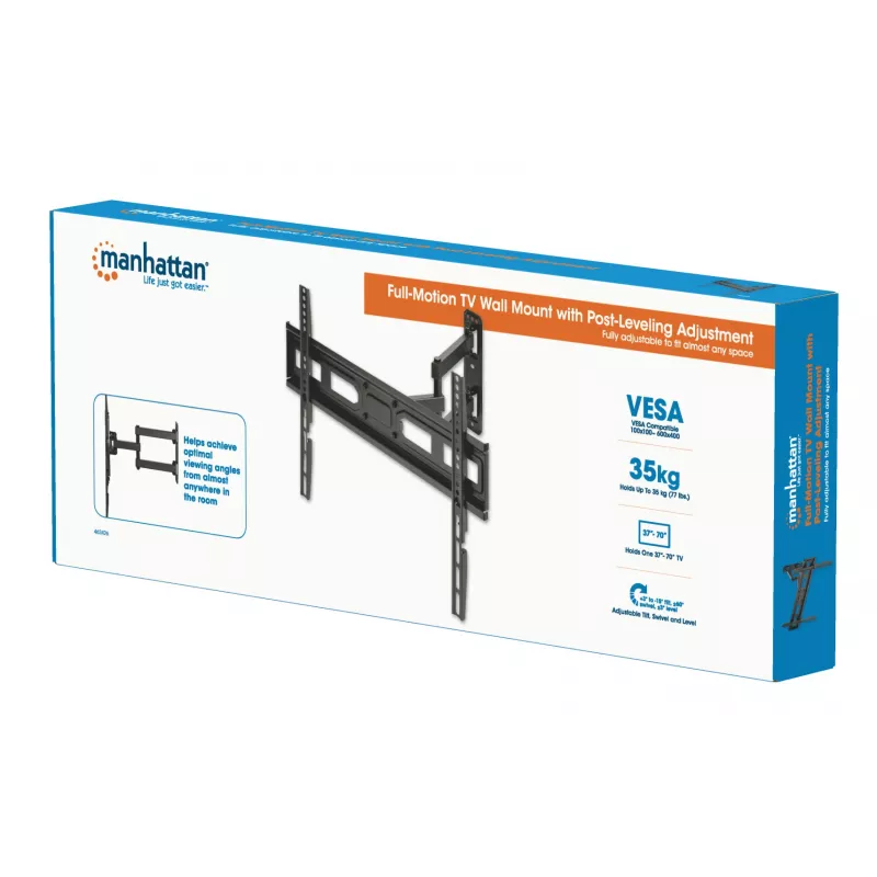 Suporte de parede Manhattan para TV e monitores (Full Motion), para ecrãs de 32 inch a 65 inch, compatibilidade VESA: todos entre 100x100 mm e 600x400 mm - verifique as dimensões dos quatro orifícios de montagem na parte traseira do ecrã para garantir que encaixam, máx. 35 kg, preto, suporte, garantia vitalícia