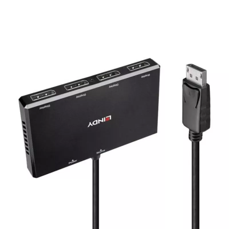 Hub MST DisplayPort 1.2 Lindy de 4 portas, DisplayPort, DisplayPort, 1920 x 1080 (HD 1080), 3840 x 2160, preto, acrilonitrilo-butadieno-estireno (ABS), CE, UKCA, FCC, RoHS e REACH
