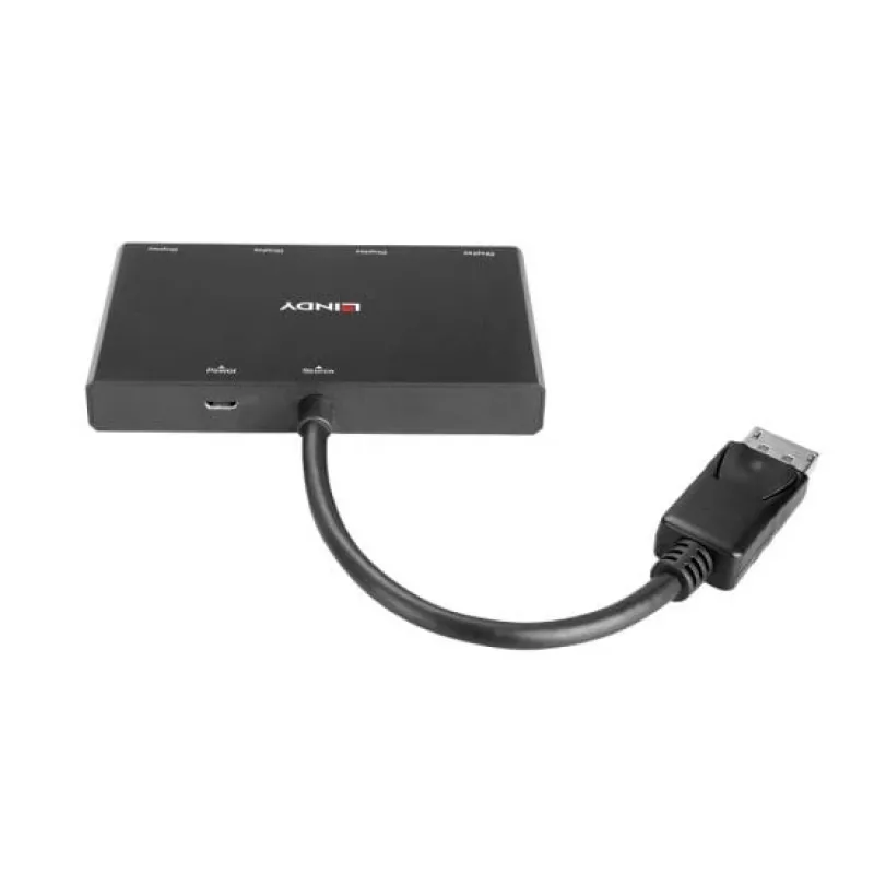 Hub MST DisplayPort 1.2 Lindy de 4 portas, DisplayPort, DisplayPort, 1920 x 1080 (HD 1080), 3840 x 2160, preto, acrilonitrilo-butadieno-estireno (ABS), CE, UKCA, FCC, RoHS e REACH