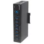 Hub USB-A de 7 portas Manhattan Industrial, 7 portas USB-A, 5 Gbps (USB 3.2 Gen1 também conhecido como USB 3.0), proteção ESD de 20 kV, opções de alimentação A/C, bus e barramento de terminais, calha DIN, montagem na parede, caixa de metal, bloqueio por parafuso