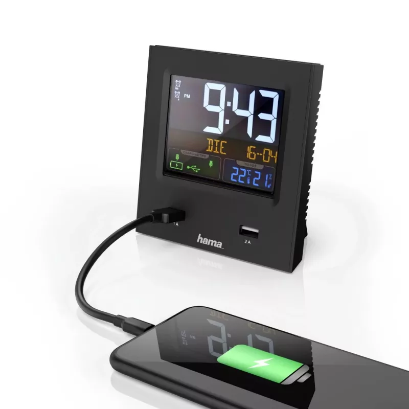 Despertador digital Hama Dual-USB preto