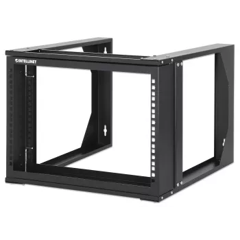 Rack de rede de parede open frame Intellinet 19 polegadas, 6 U, estrutura basculante com abertura frontal, embalagem plana, 2 postes, 45 cm de profundidade, preto RAL 9004