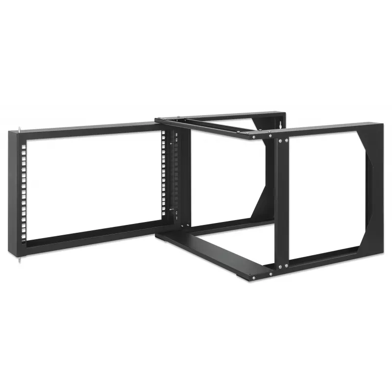 Rack de rede de parede open frame Intellinet 19 polegadas, 6 U, estrutura basculante com abertura frontal, embalagem plana, 2 postes, 45 cm de profundidade, preto RAL 9004