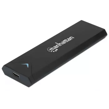 Caixa para SSD M.2 NVMe Manhattan, conector fêmea USB-C, 10 Gbit/s (USB 3.2 Gen2 também conhecido como USB 3.1), compatível com UASP, SuperSpeed+ USB, alumínio, preto, três anos de garantia