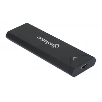 Caixa para SSD M.2 NVMe Manhattan, conector fêmea USB-C, 10 Gbit/s (USB 3.2 Gen2 também conhecido como USB 3.1), compatível com UASP, SuperSpeed+ USB, alumínio, preto, três anos de garantia