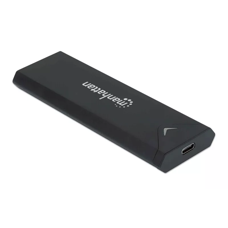 Caixa para SSD M.2 NVMe Manhattan, conector fêmea USB-C, 10 Gbit/s (USB 3.2 Gen2 também conhecido como USB 3.1), compatível com UASP, SuperSpeed+ USB, alumínio, preto, três anos de garantia