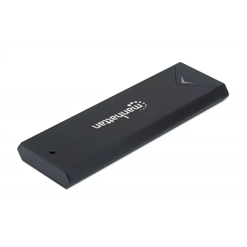 Caixa para SSD M.2 NVMe Manhattan, conector fêmea USB-C, 10 Gbit/s (USB 3.2 Gen2 também conhecido como USB 3.1), compatível com UASP, SuperSpeed+ USB, alumínio, preto, três anos de garantia