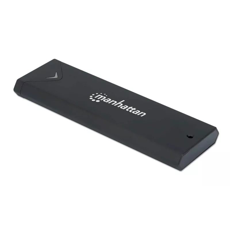 Caixa para SSD M.2 NVMe Manhattan, conector fêmea USB-C, 10 Gbit/s (USB 3.2 Gen2 também conhecido como USB 3.1), compatível com UASP, SuperSpeed+ USB, alumínio, preto, três anos de garantia