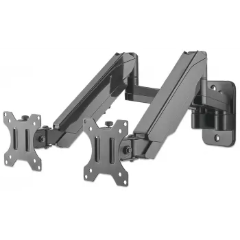 Suporte de Parede Duplo Manhattan para TV e Monitores (braço a gás de movimento total), para ecrãs de 17 a 32 polegadas, compatibilidade VESA: 75x75mm e 100x100mm – verifique as dimensões dos quatro orifícios de fixação na parte traseira do ecrã para garantir a compatibilidade, máx. 8 kg por braço, Preto, suporte
