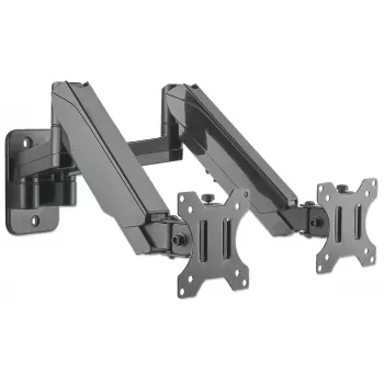 Suporte de Parede Duplo Manhattan para TV e Monitores (braço a gás de movimento total), para ecrãs de 17 a 32 polegadas, compatibilidade VESA: 75x75mm e 100x100mm – verifique as dimensões dos quatro orifícios de fixação na parte traseira do ecrã para garantir a compatibilidade, máx. 8 kg por braço, Preto, suporte