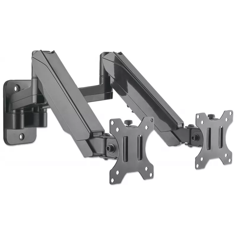 Suporte de Parede Duplo Manhattan para TV e Monitores (braço a gás de movimento total), para ecrãs de 17 a 32 polegadas, compatibilidade VESA: 75x75mm e 100x100mm – verifique as dimensões dos quatro orifícios de fixação na parte traseira do ecrã para garantir a compatibilidade, máx. 8 kg por braço, Preto, suporte