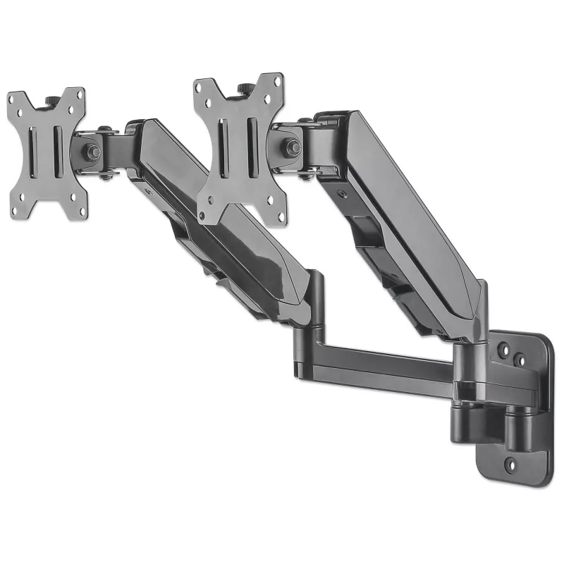 Suporte de Parede Duplo Manhattan para TV e Monitores (braço a gás de movimento total), para ecrãs de 17 a 32 polegadas, compatibilidade VESA: 75x75mm e 100x100mm – verifique as dimensões dos quatro orifícios de fixação na parte traseira do ecrã para garantir a compatibilidade, máx. 8 kg por braço, Preto, suporte