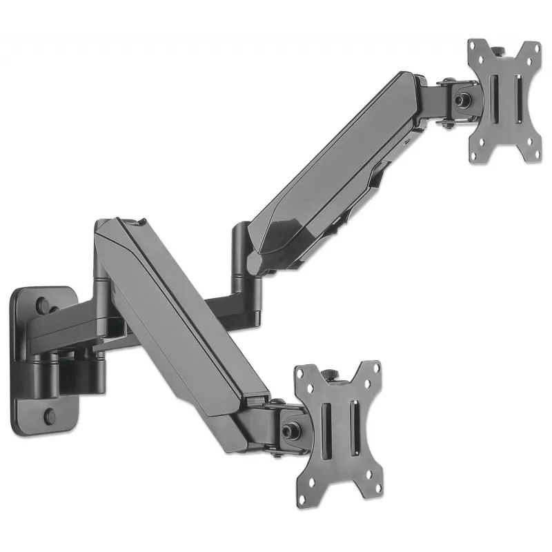 Suporte de Parede Duplo Manhattan para TV e Monitores (braço a gás de movimento total), para ecrãs de 17 a 32 polegadas, compatibilidade VESA: 75x75mm e 100x100mm – verifique as dimensões dos quatro orifícios de fixação na parte traseira do ecrã para garantir a compatibilidade, máx. 8 kg por braço, Preto, suporte