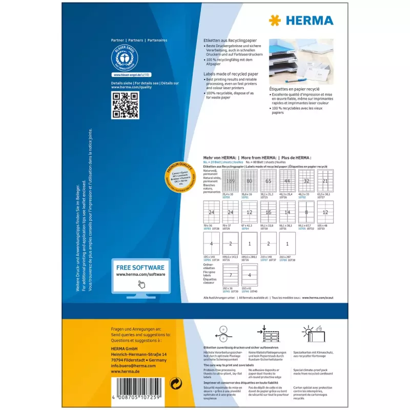 Etiqueta de impressora autocolante HERMA 10725 branco 3,81x2,12 cm 5200 etiquetas