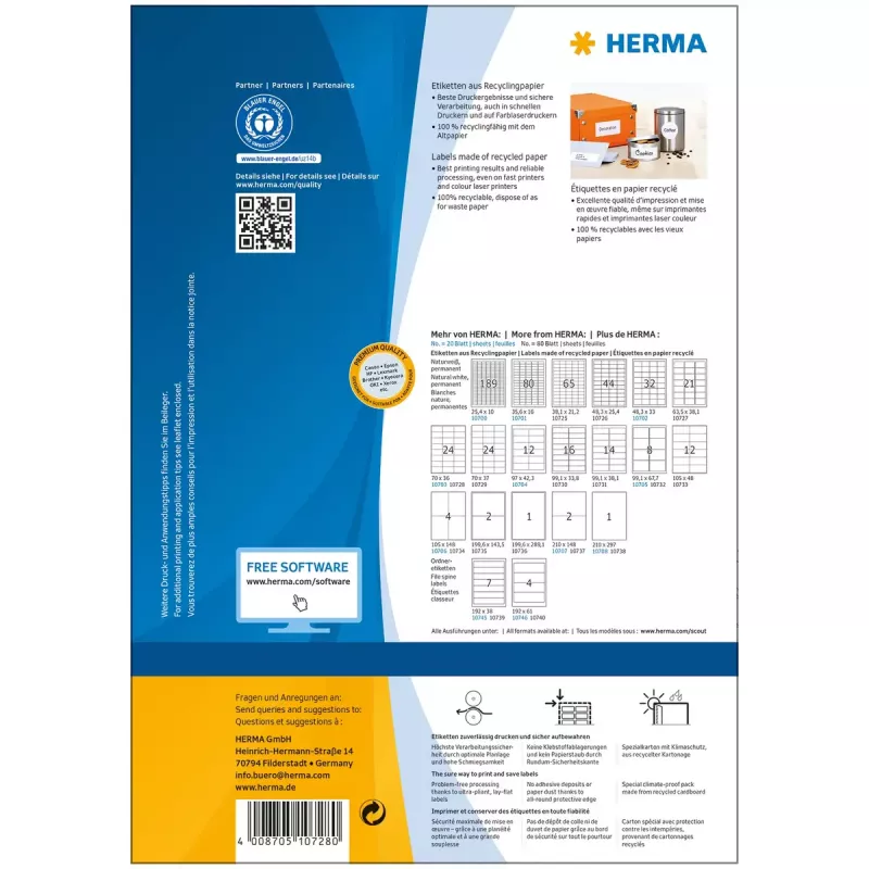 Etiquetas de impressora autocolantes HERMA 10728 branco 7 cm x 3,6 cm