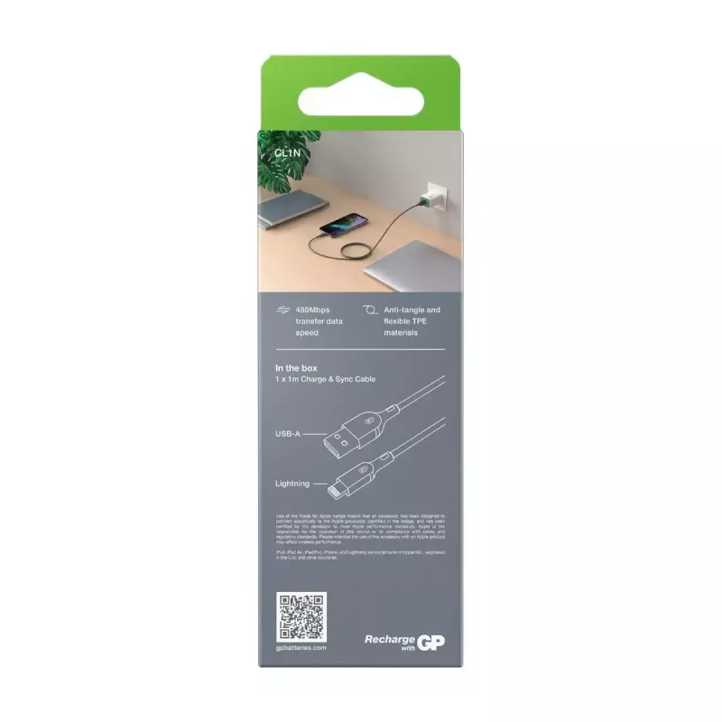 Cabo GP Batteries CL1N 1m Lightning para USB A 12W 2,4A