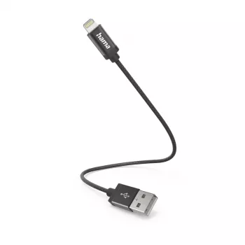 Cabo de carregamento Hama, USB-A - Lightning, 0,2 m, nylon, preto