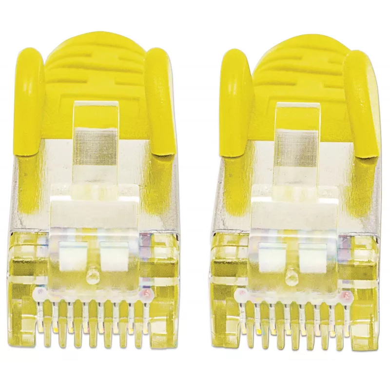 Cabo de rede patch Intellinet, Cat6A, 3 m, amarelo, cobre, S/FTP, LSOH / LSZH, PVC, RJ45, contactos banhados a ouro, proteção da patilha, proteção anti-dobra moldada, garantia vitalícia