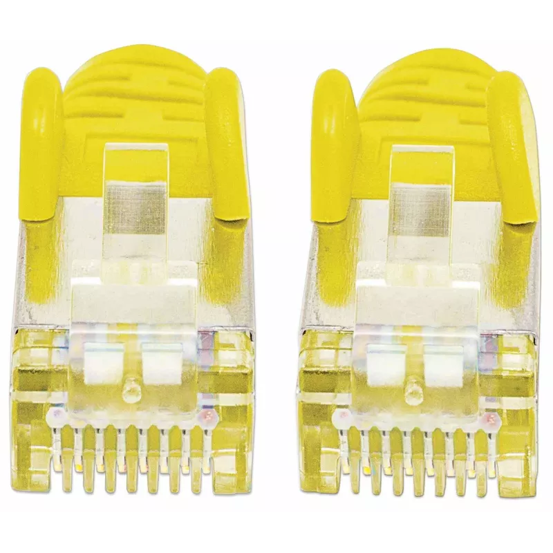 Cabo de rede patch Intellinet, cabo Cat7/fichas Cat6A, 2 m, amarelo, cobre, S/FTP, LSOH/LSZH, PVC, RJ45, contactos banhados a ouro, sem patilha, bainha de proteção contra dobras, garantia vitalícia
